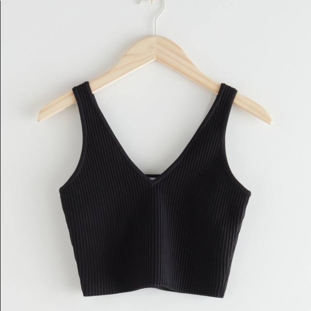 & Other Stories Ribbed V-Neck Crop, Small